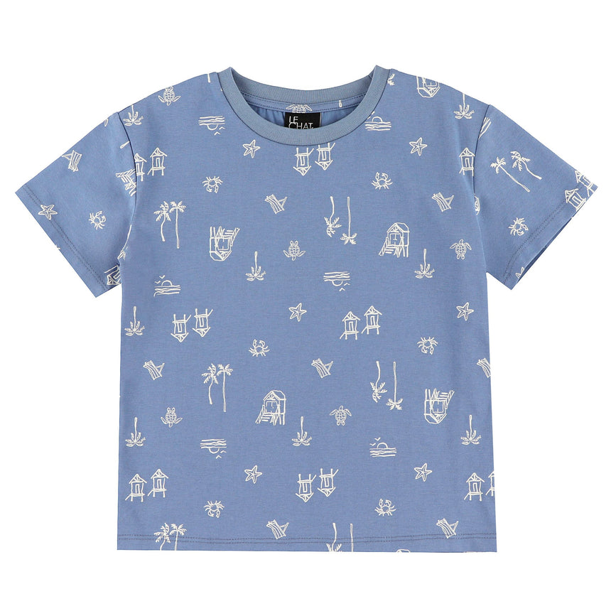 T-shirt Surf Plage 2-8ans-Chat Botte-Bleu-2-CHI-1265454C-BLE-CLÉMENT