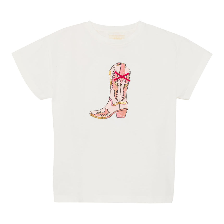 T-shirt Botte Cowgirl 4-14ans-Creamie-Blanc-4-CRM-823128-1103-CLÉMENT