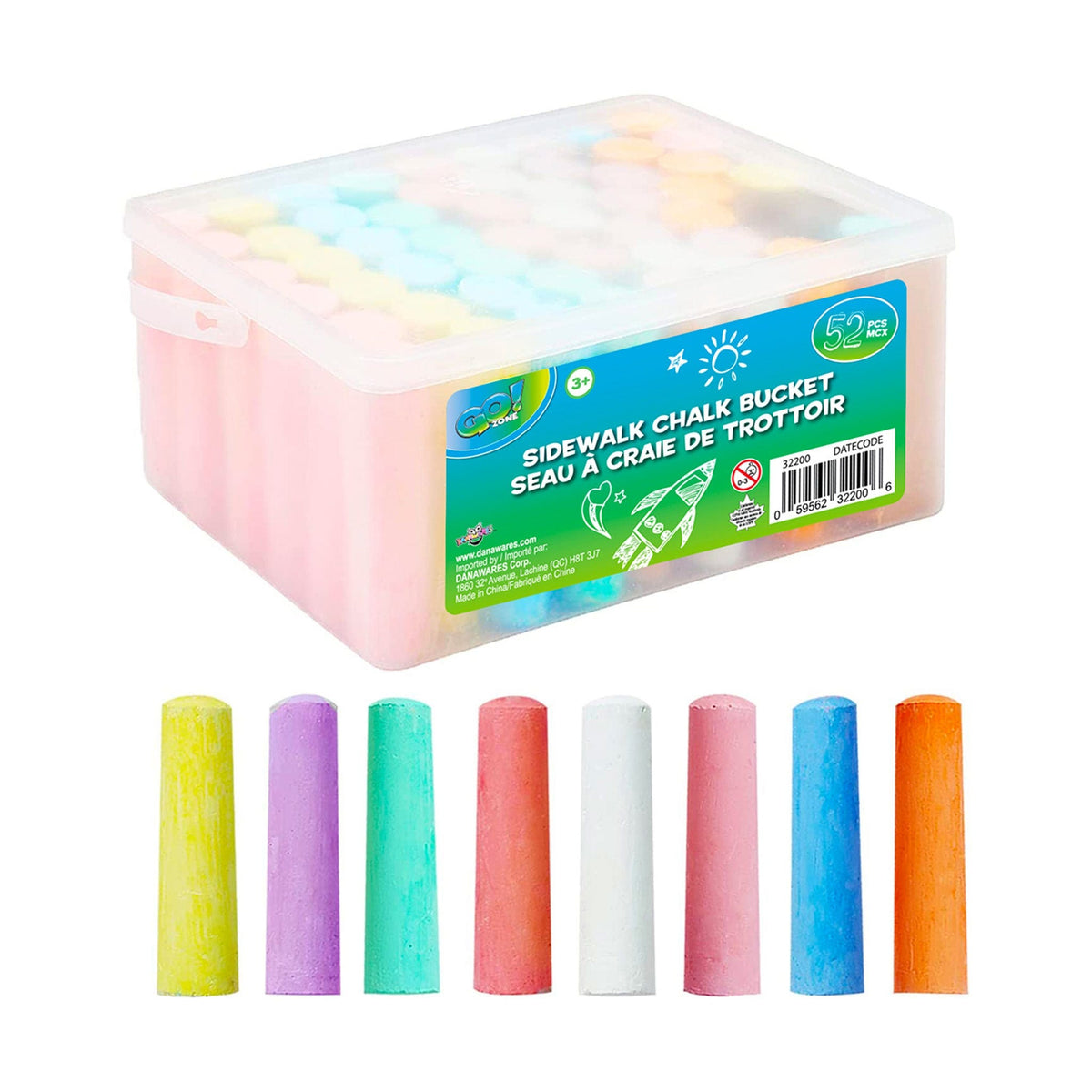 Lot De 20 Craies De Trottoir Rondes - Diamètre 25mm, Longueur 150mm - 7 Couleurs Vives - Faciles à Laver