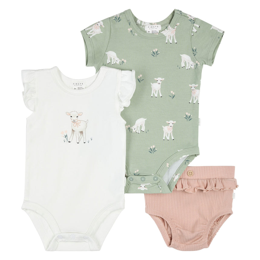 Ensemble Short Trois Pièces Agneaux 3-24mois-Firsts par Petit Lem-Ivoire-3 m-FIT-26SGW32E01-CLÉMENT