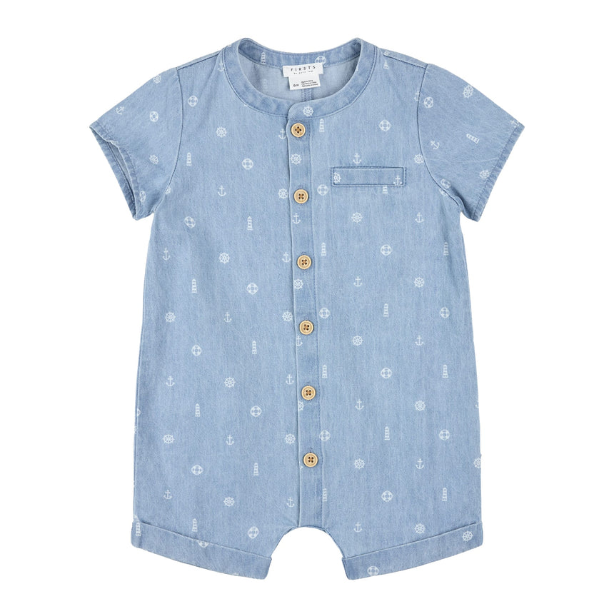 Barboteuse Chambray Voilier3-24mois-Firsts par Petit Lem-Bleu-3 m-FIT-26SGW35N01-CLÉMENT