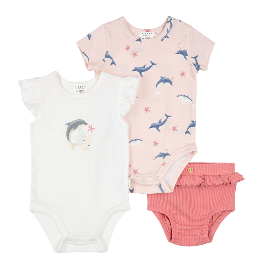 Ensemble Short Trois Pièces Dauphins 3-24mois-Firsts par Petit Lem-Ivoire-3 m-FIT-26SGW36E01-CLÉMENT