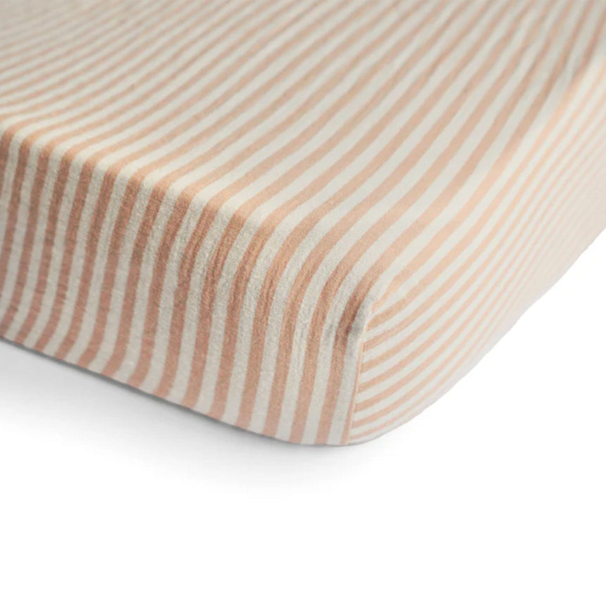Drap Contour pour Lit de Bébé Mousseline - Rayure Naturel-Mushie-HIE-MCS-322-CLÉMENT