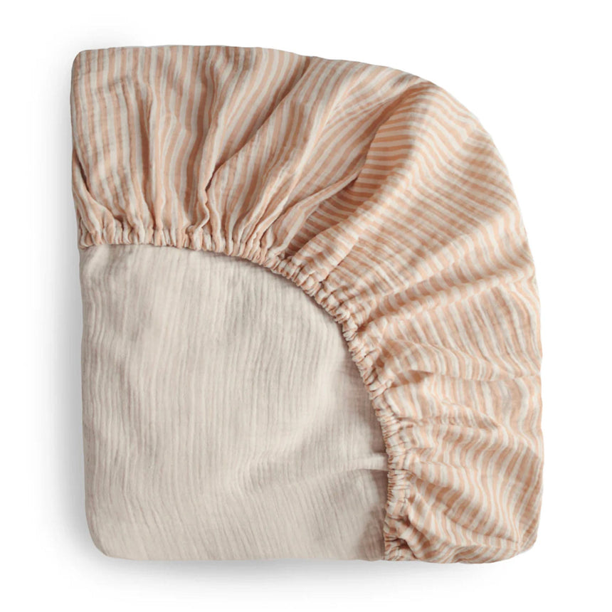Drap Contour pour Lit de Bébé Mousseline - Rayure Naturel-Mushie-HIE-MCS-322-CLÉMENT