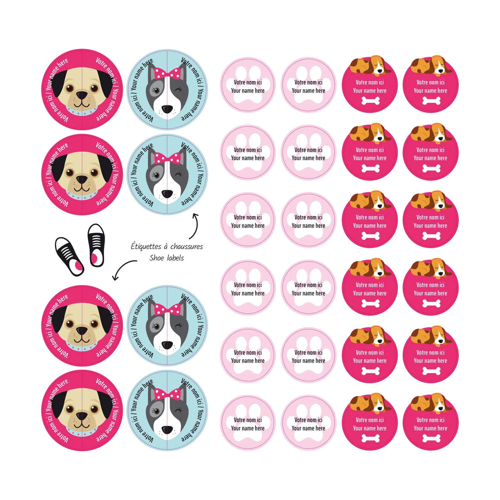 Essential Name Labels - Pink Dog