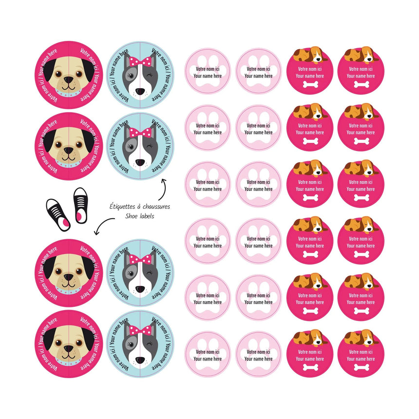 Essential Name Labels - Pink Dog