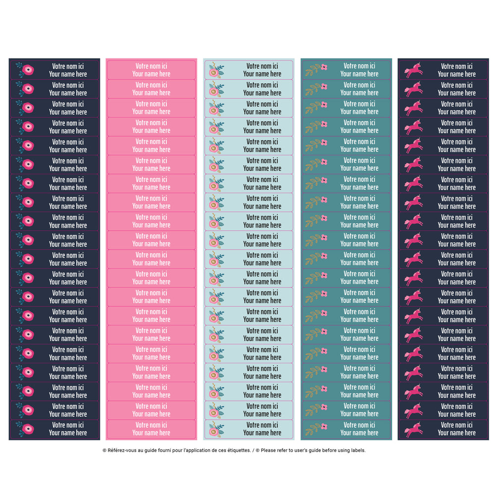 School Name Labels - Unicorns and Flowers