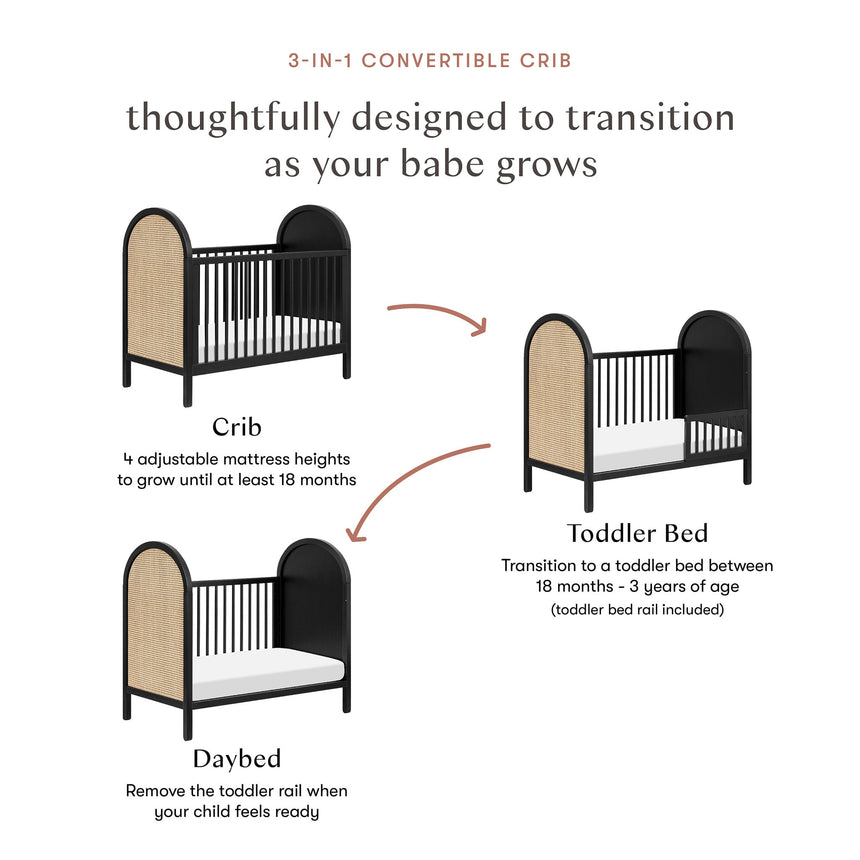 Couchette Convertible 3-en-1 Bondi Cane avec Kit de Conversion Lit pour Tout-petit - Noir / Rotin-Babyletto-LET-M25601BNC-CLÉMENT