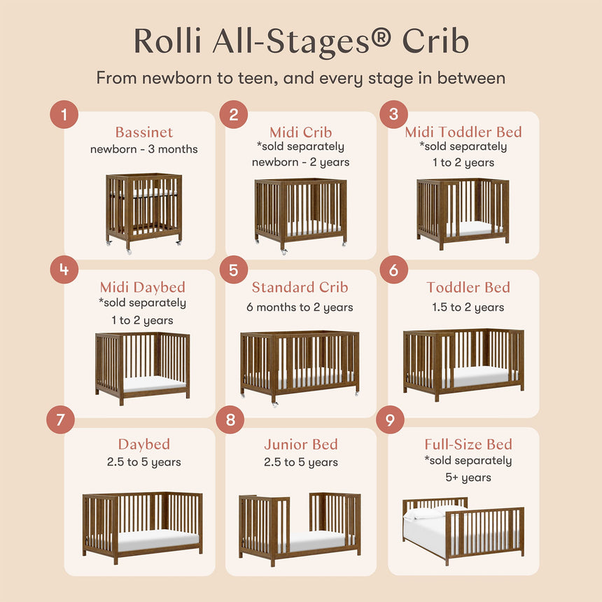 Couchette Convertible 9-en-1 Rolli - Noyer Naturel-Babyletto-LET-M30880NL-CLÉMENT