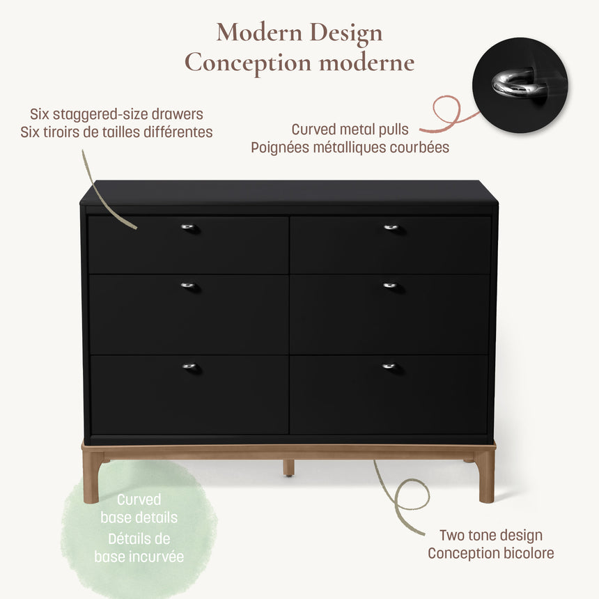 Commode 6 Tiroirs Laurel - Noir/Noyer-Little Seeds-LIS-CG007SCBP-CLÉMENT