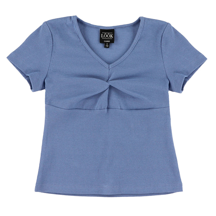 T-Shirt Côtelé Charme 7-14ans-Look-Bleu-S-LOK-1253396C-BLE-CLÉMENT