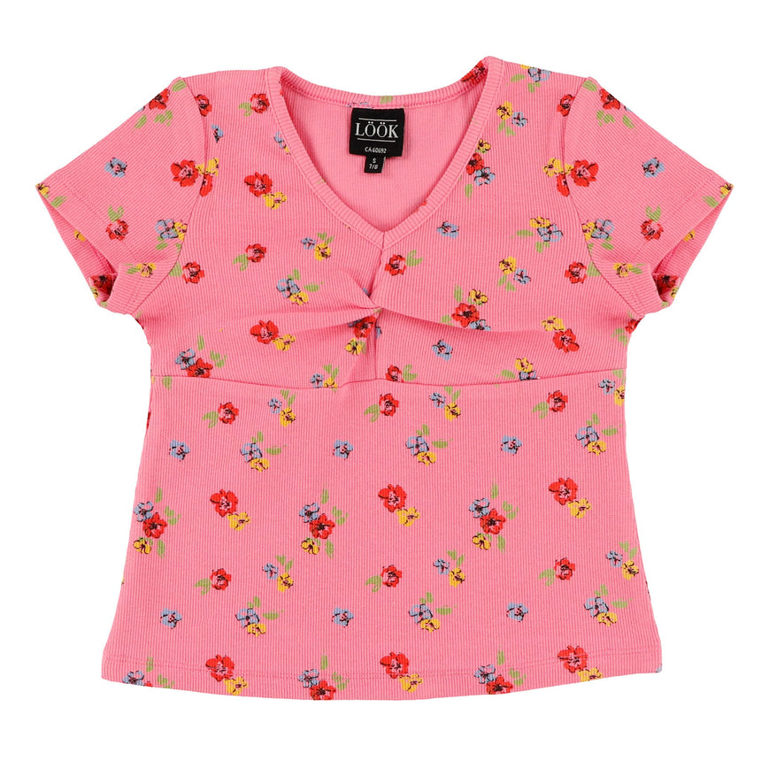 T-Shirt Côtelé Imprimée Charme 7-14ans-Look-Rose-S-LOK-1253396C-ROS-CLÉMENT