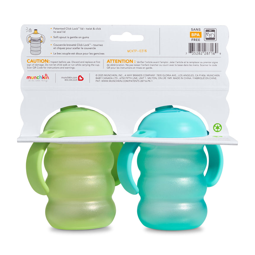 Gobelets d’Apprentissage Click Lock à Bec Résistant aux Morsures 8 oz (2) - Bleu/Vert-Munchkin-MUN-28716P-CLÉMENT