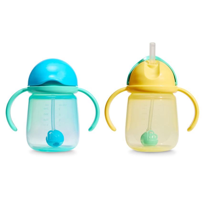 Gobelets d’Apprentissage Any Angle à Paille Lestée 7 oz (2) - Bleu/Jaune-Munchkin-MUN-28728P-CLÉMENT