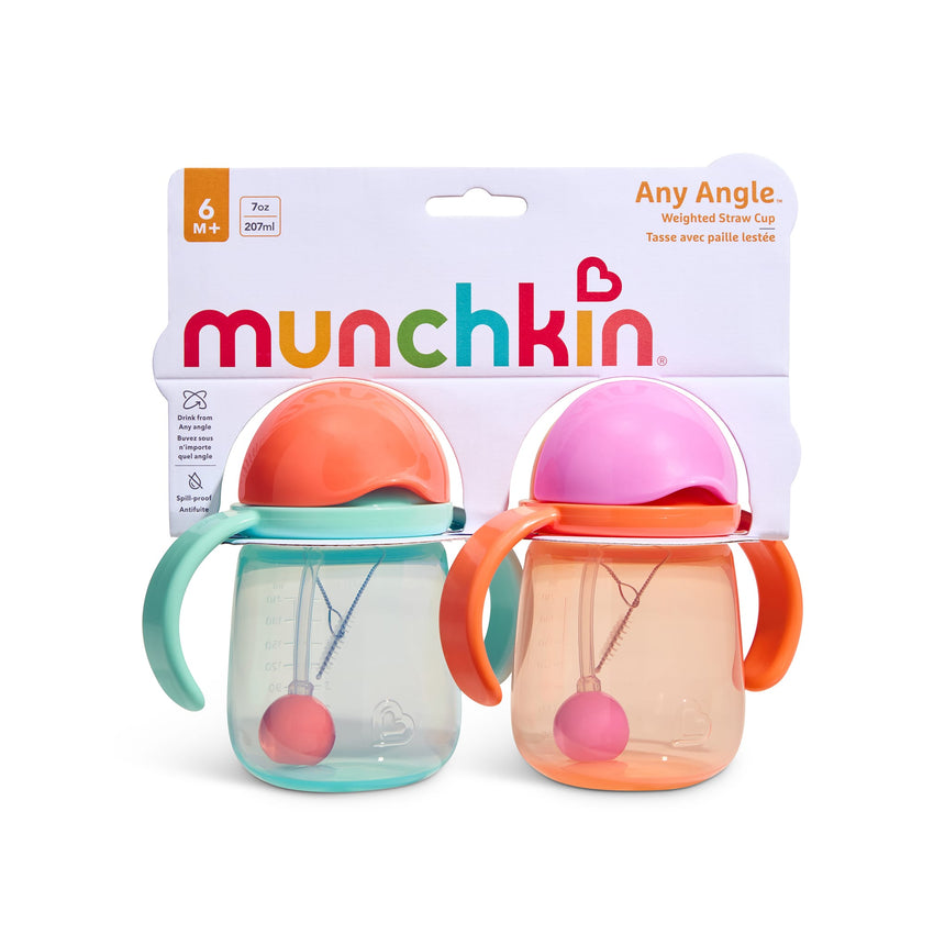 Gobelets d’Apprentissage Any Angle à Paille Lestée 7 oz (2) - Corail/Menthe-Munchkin-MUN-28729P-CLÉMENT
