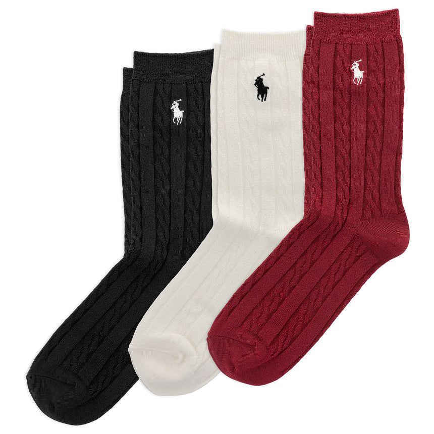Ensemble de 3 paires de chaussettes brillantes torsadées - Pointures 4 à 11-Polo Ralph Lauren-Rouge-4-6X-RLB-G42316GPK-CLÉMENT