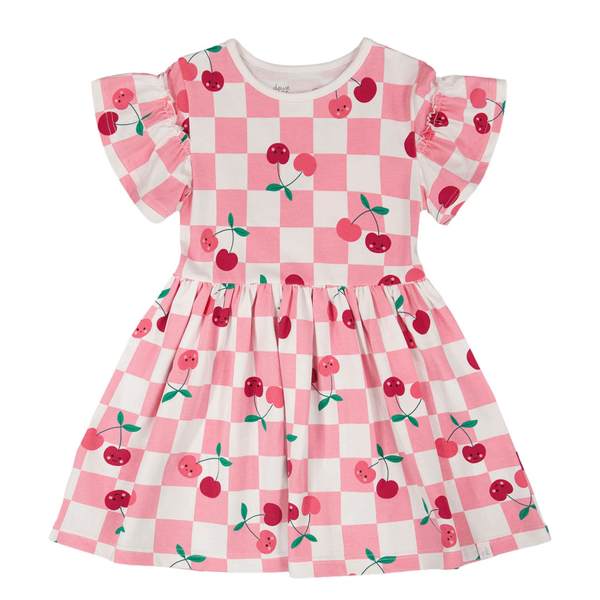 Robe Carreaux Cerise 7-10ans-Deux par Deux-Rose-7-2X2-H30L85-140C-CLÉMENT