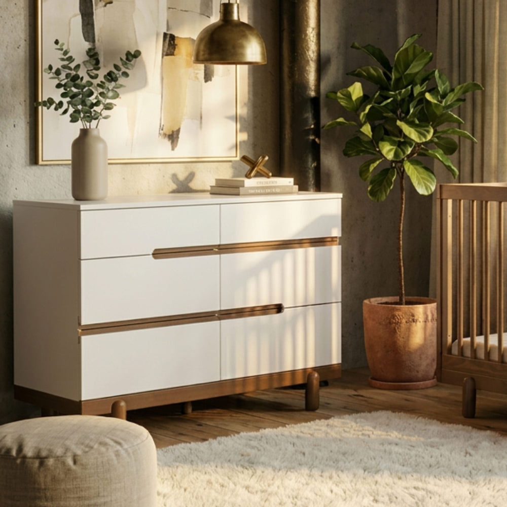 Commode 6 Tiroirs Bliss -  Noyer / Blanc