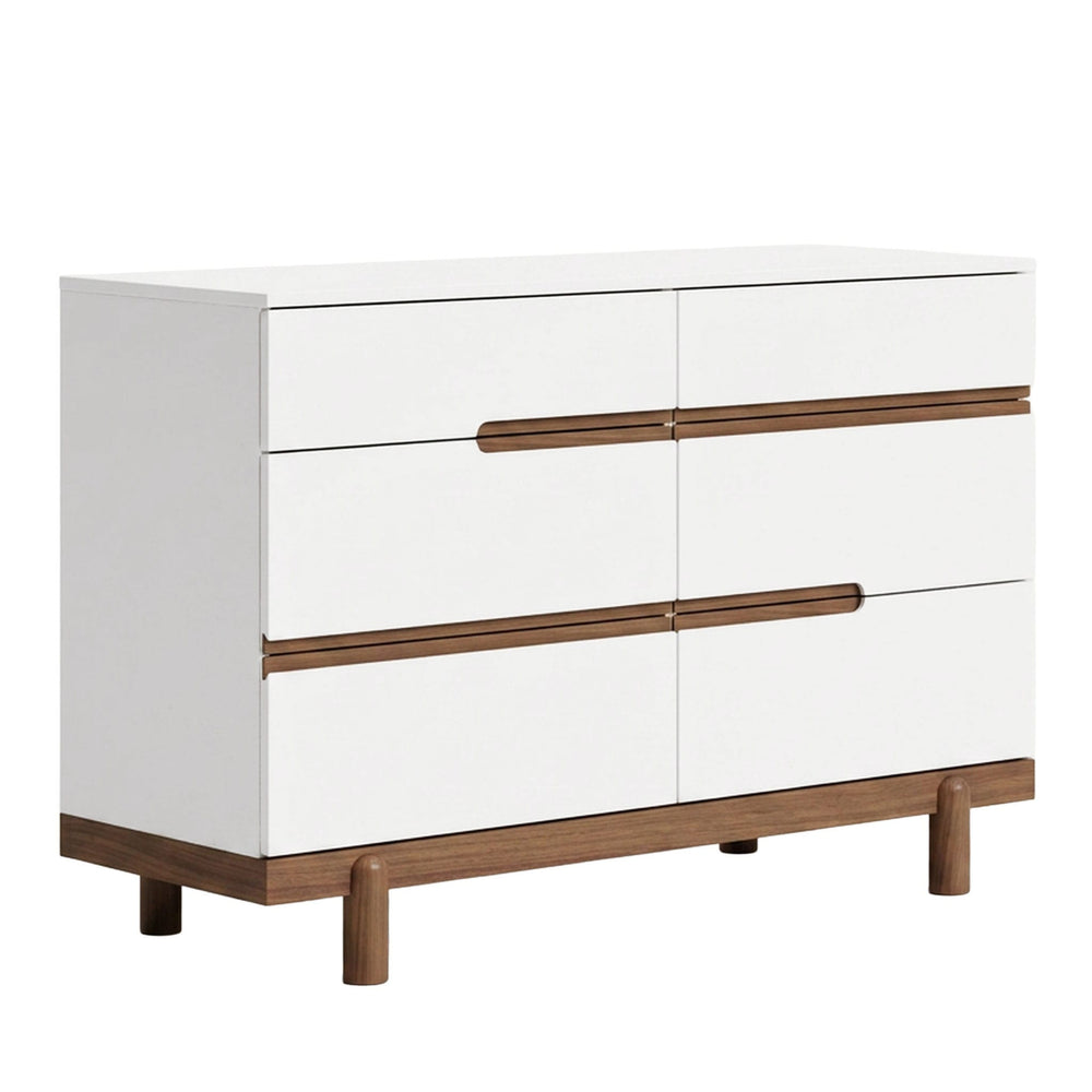 Commode 6 Tiroirs Bliss -  Noyer / Blanc