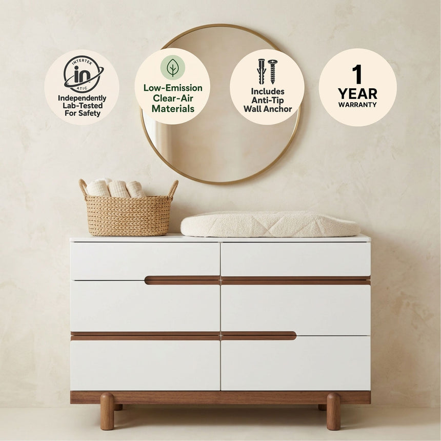 Commode 6 Tiroirs Bliss -  Noyer / Blanc