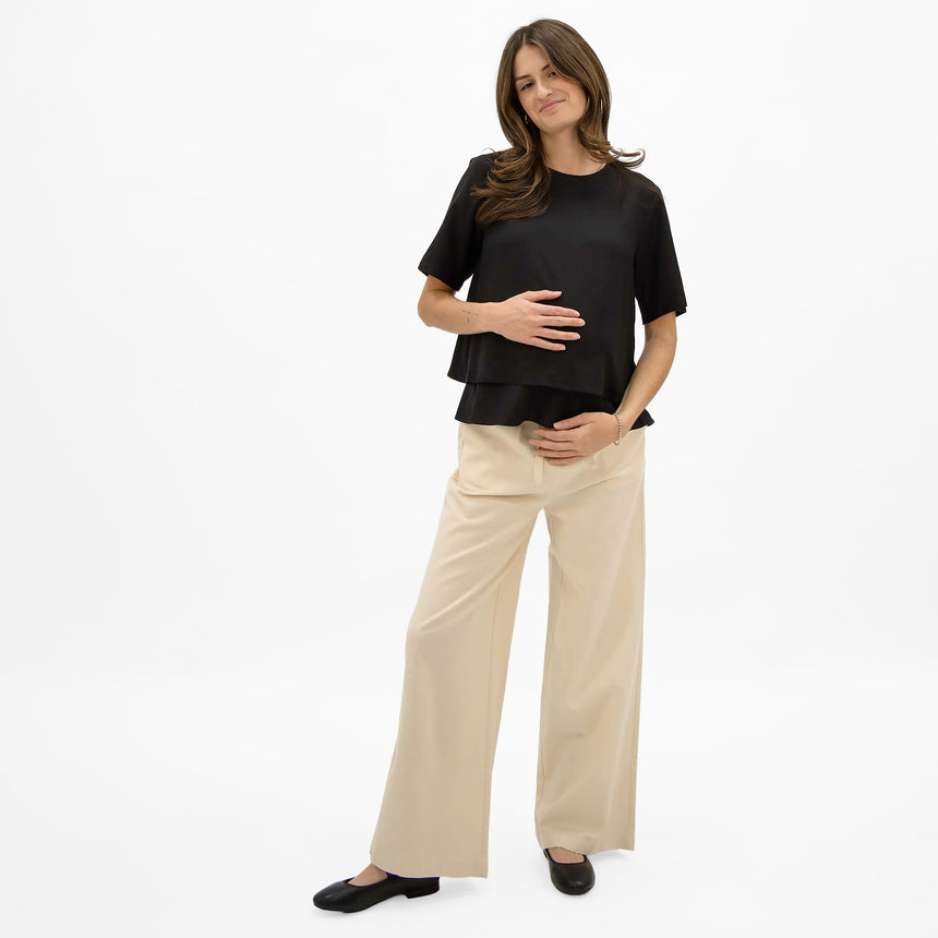 Pantalon Maternité Lin Beige-Bella Maternite-BEA-1268875C-BEI-CLÉMENT