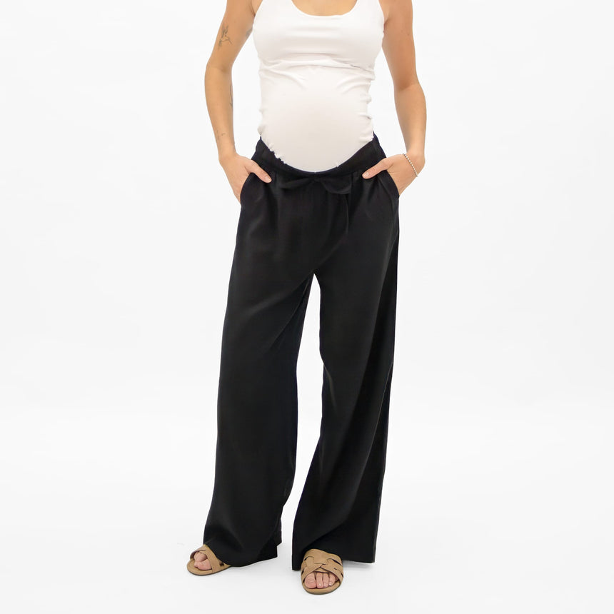 Pantalon Maternité Lin Noir-Bella Maternite-Noir-XS-BEA-1268875C-NOI-CLÉMENT