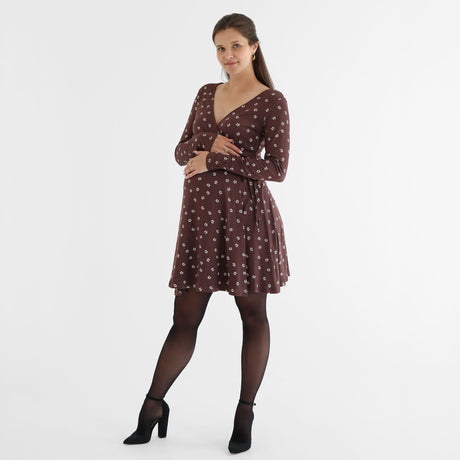 Robe Maternité Imprimé Floral-Bella Maternite-Brun-XS-BEA-2268061C-CLÉMENT