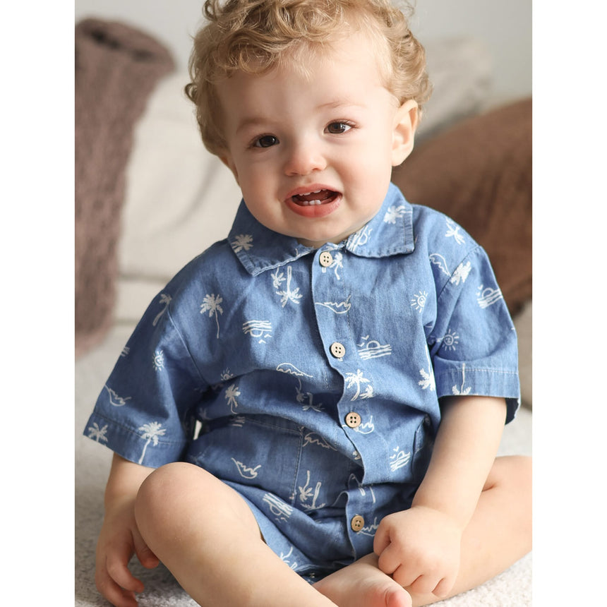 Barboteuse Chambray Surf 3-24mois-Chat Botte-CHI-1264452C-CLÉMENT