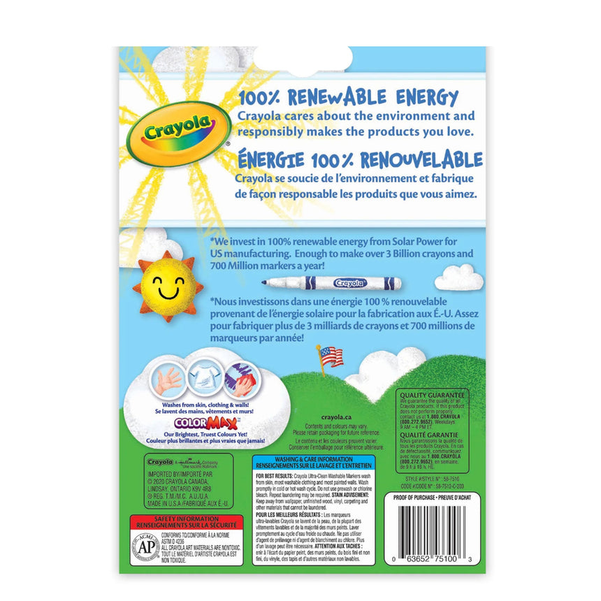 Crayons Ultra-Clean (12) Lavables Pointes Fines-Crayola-CRL-58-7510-CLÉMENT