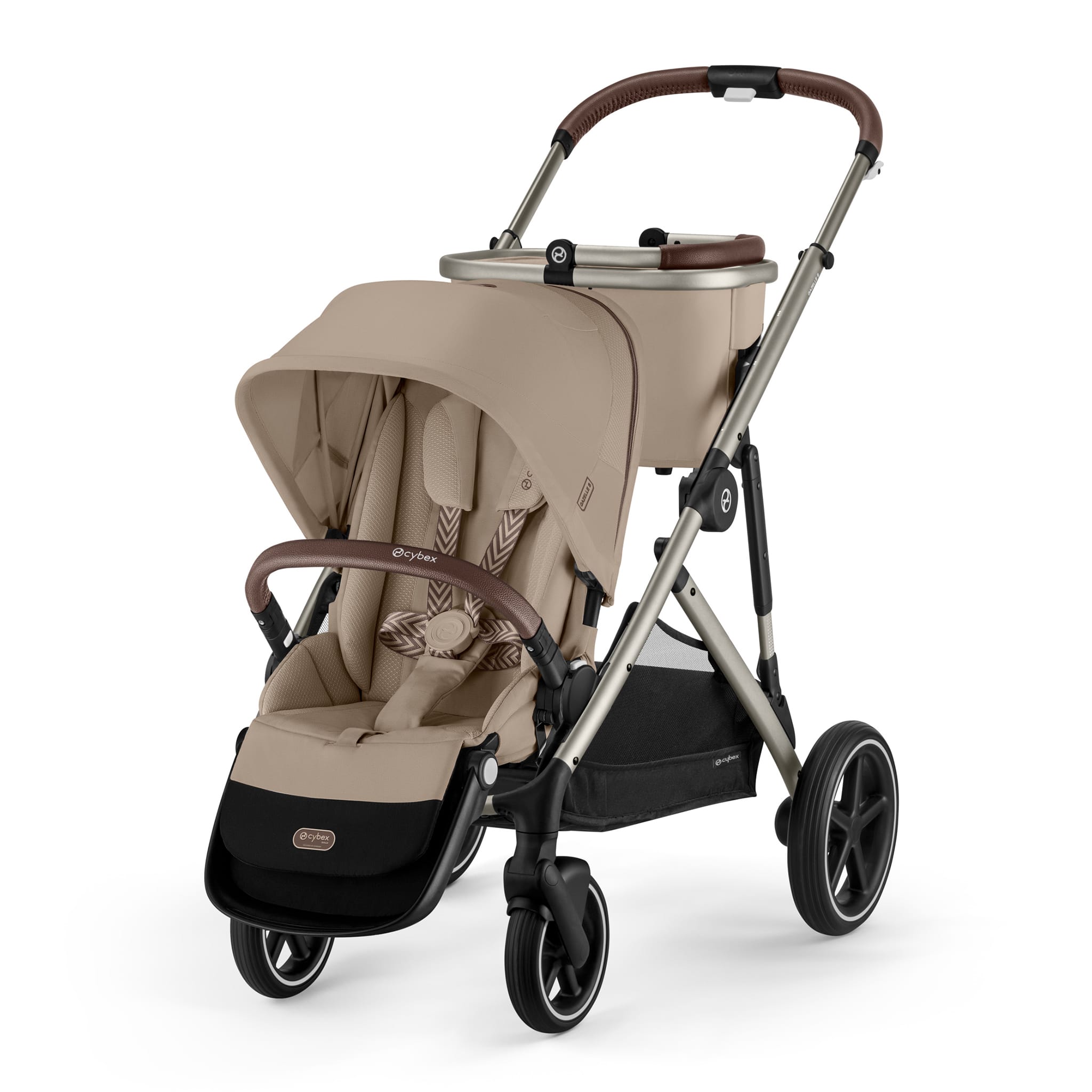 Poussette Gazelle S – Châssis couleur Taupe avec siège Amande