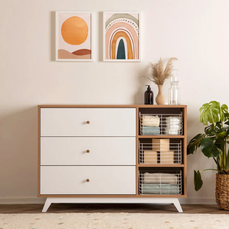 Commode 3 tiroirs Central Park - Blanc / Chêne rouge-Dadada Baby-DDD-41161-CLÉMENT