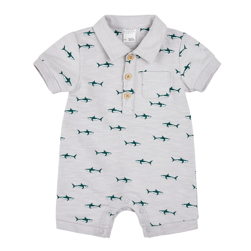 Barboteuse Polo Requins 3-24mois-Firsts par Petit Lem-Gris-3 m-FIT-26SGW37N02-CLÉMENT