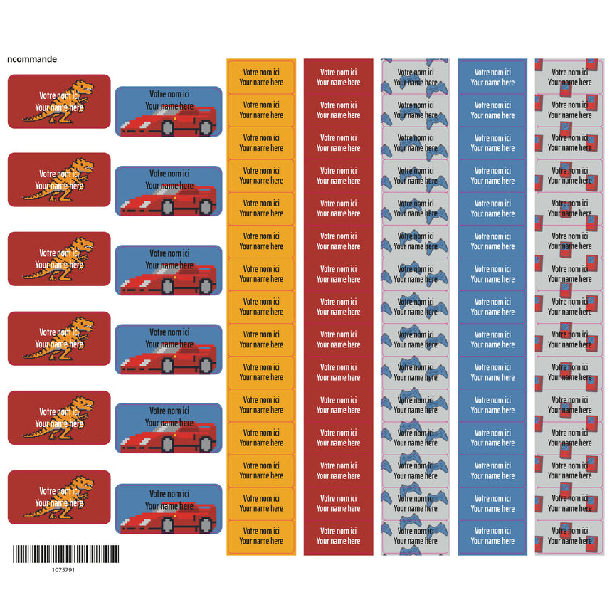 School Name Labels - Video Games Dino