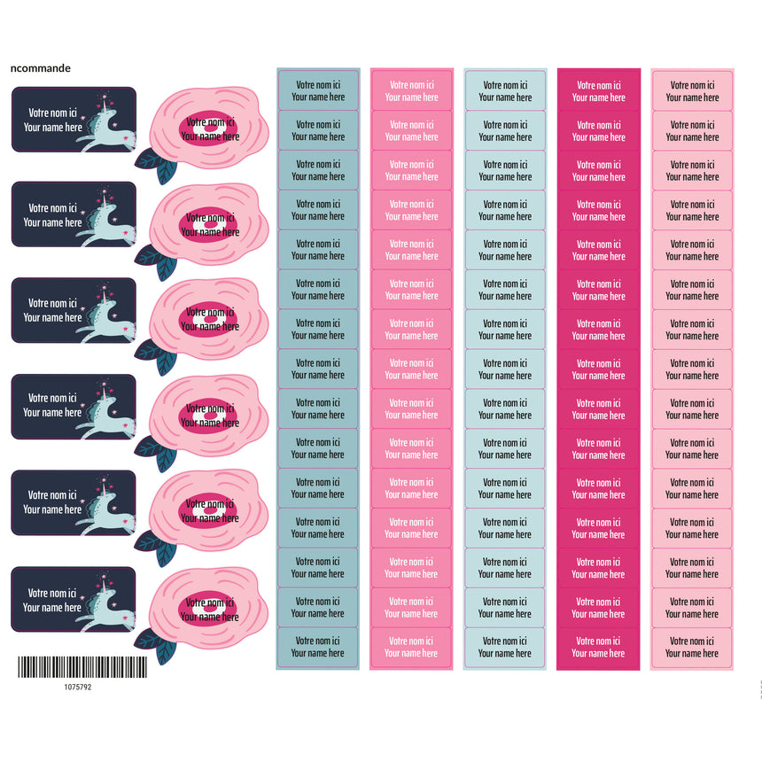 School Name Labels - Unicorns and Flowers