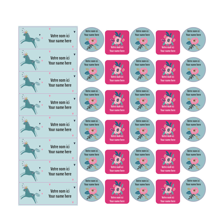 School Name Labels - Unicorns and Flowers