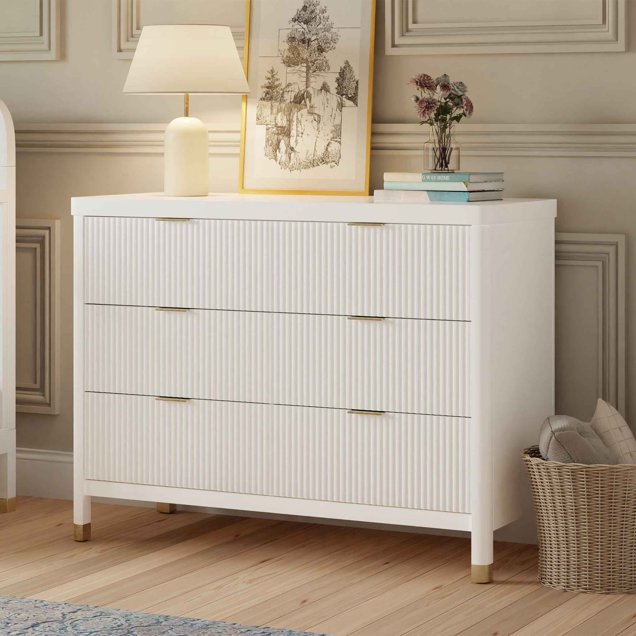 Commode 6 tiroirs Brimsley Tambour - Blanc Chaud - Namesake – CLÉMENT