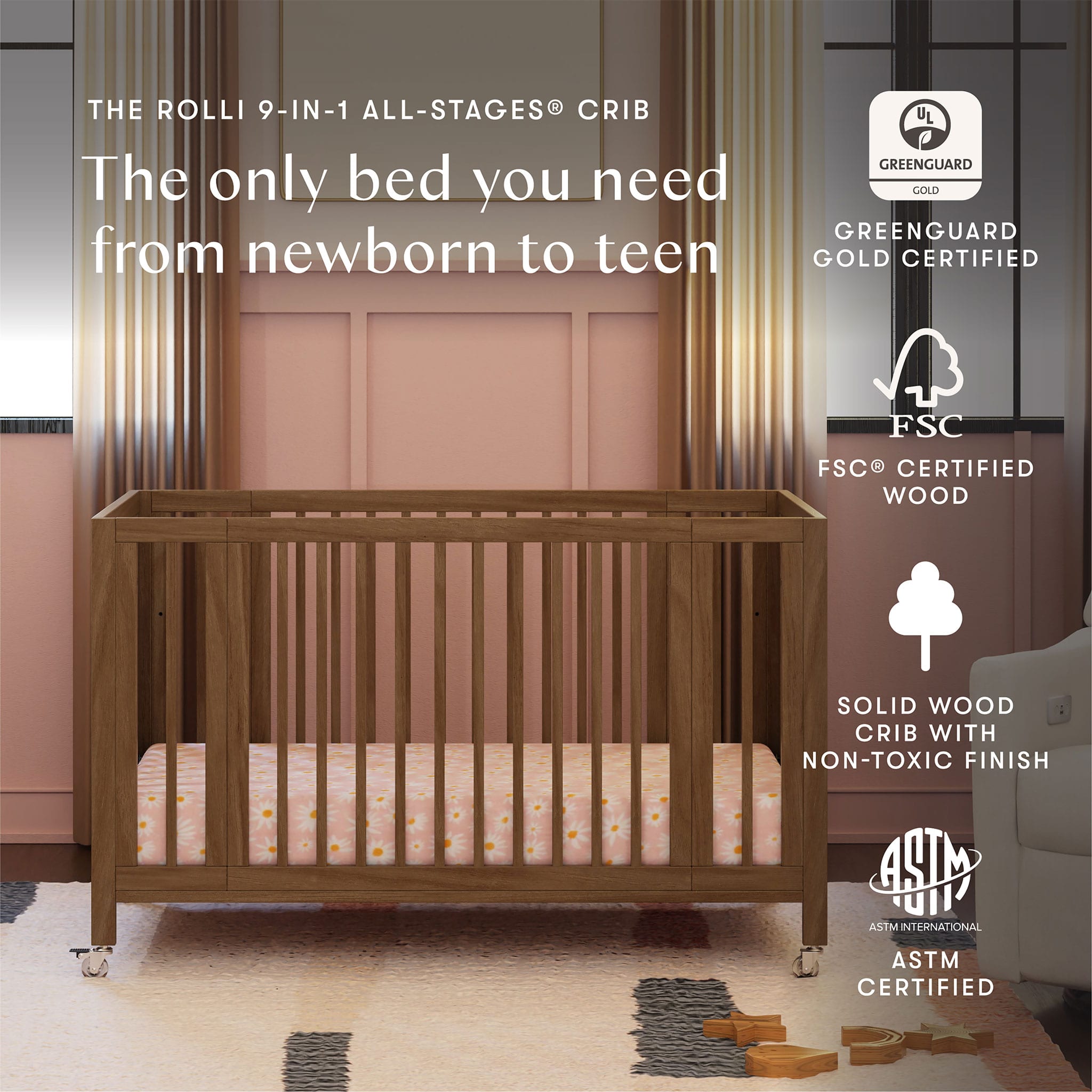Rolli 9-in-1 Convertible Crib - Walnut Natural – CLÉMENT