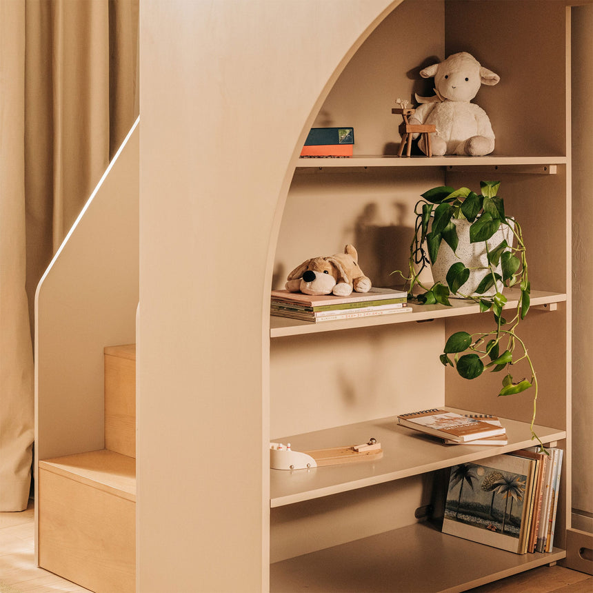 Lit Mezzanine avec Escalier Moab - Taupe / Cendre-Babyletto-LET-M32971TPESH-CLÉMENT
