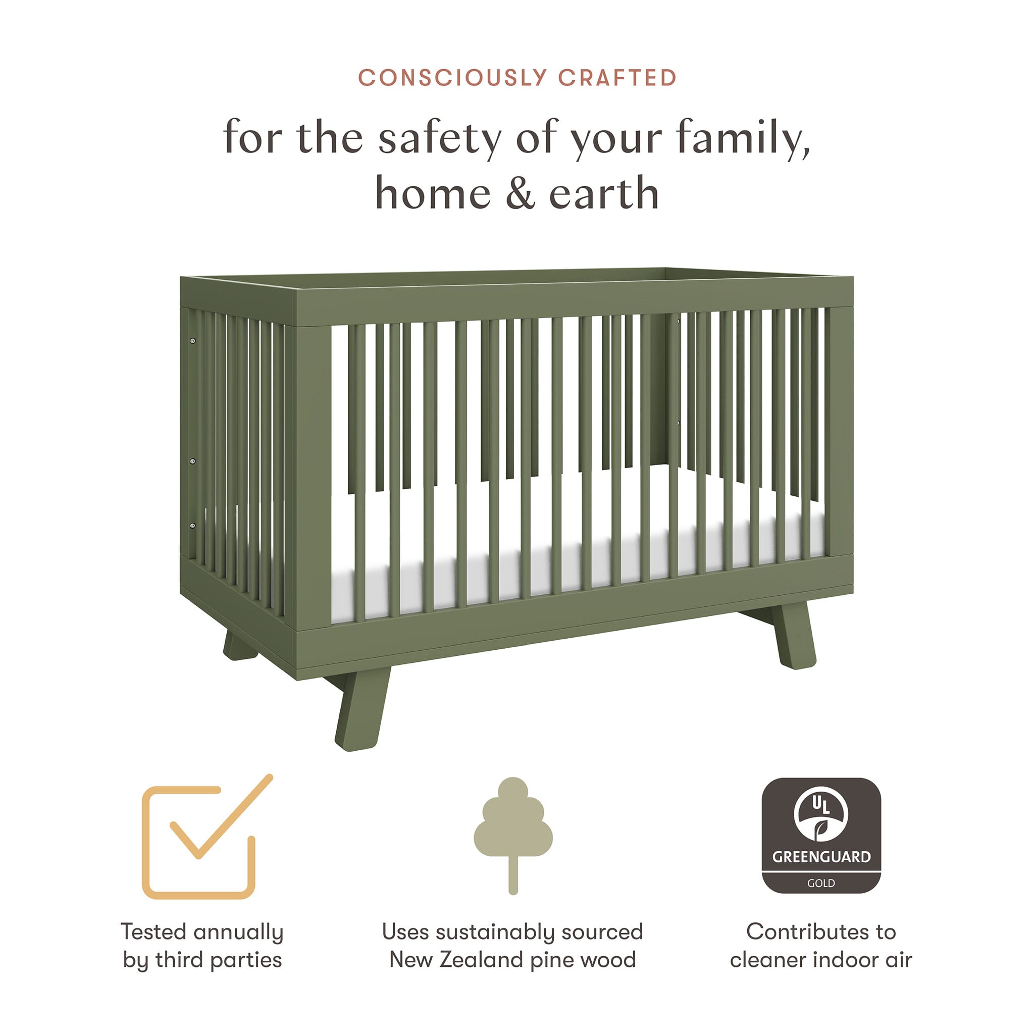 Hudson 3-in-1 Convertible Crib - Olive – CLÉMENT