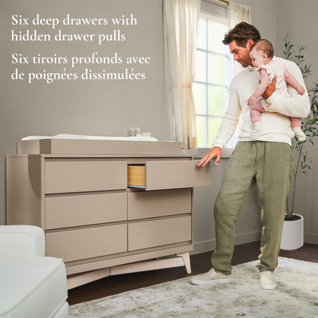 Commode 6 Tiroirs Pala -Taupe/Blanc Lavé-Little Seeds-LIS-CG011TPWS-CLÉMENT