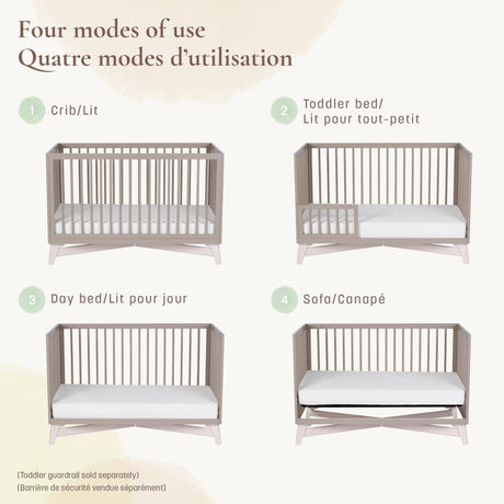 Couchette Convertible 4-en-1 Pala - Taupe/Blanc Lavé-CLÉMENT-LIS-CR013TPWS-CLÉMENT