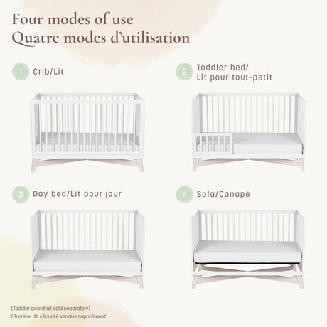 Couchette Convertible 4-en-1 Pala - Blanc/ Blanc Lavé-Little Seeds-LIS-CR013WPWS-CLÉMENT