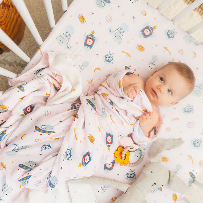 Drap Contour pour Lit de Bébé - Mousseline Bambou Astro-Loulou Lollipop-LLP-CRIBASX-CLÉMENT