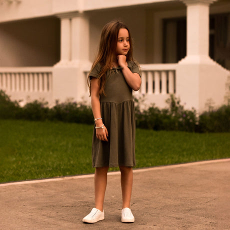 Cherries Sage Rib Dress 7-14y