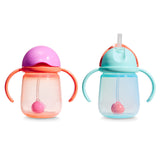 Gobelets d’Apprentissage Any Angle à Paille Lestée 7 oz (2) - Corail/Menthe-Munchkin-MUN-28729P-CLÉMENT