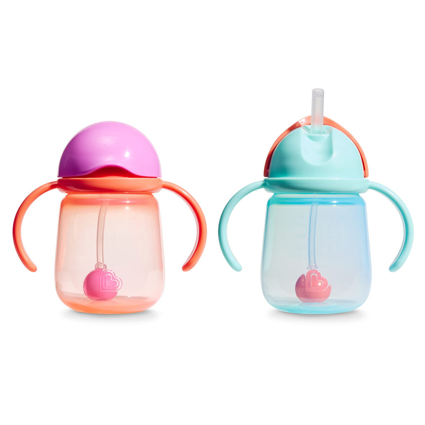 Gobelets d’Apprentissage Any Angle à Paille Lestée 7 oz (2) - Corail/Menthe-Munchkin-MUN-28729P-CLÉMENT