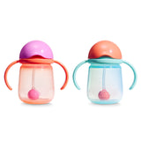 Gobelets d’Apprentissage Any Angle à Paille Lestée 7 oz (2) - Corail/Menthe-Munchkin-MUN-28729P-CLÉMENT