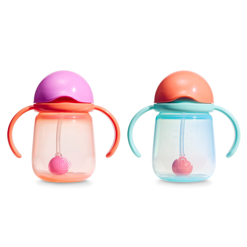 Gobelets d’Apprentissage Any Angle à Paille Lestée 7 oz (2) - Corail/Menthe-Munchkin-MUN-28729P-CLÉMENT