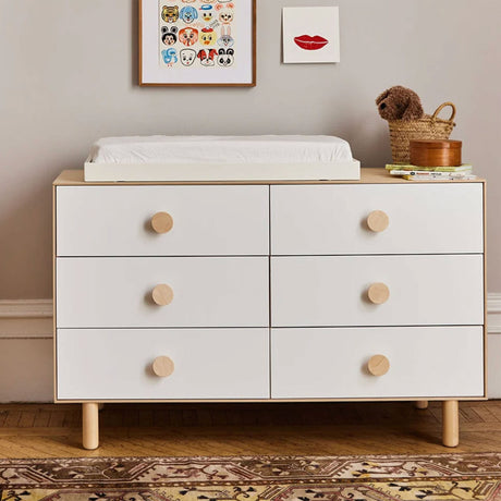 Commode 6 Tiroirs Dot - Blanc/ Naturel-Oeuf-OEU-1M6D-D-01-CLÉMENT