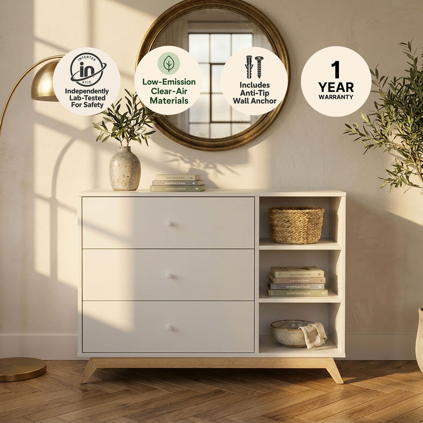Commode 6 Tiroirs Bliss -  Noyer / Blanc